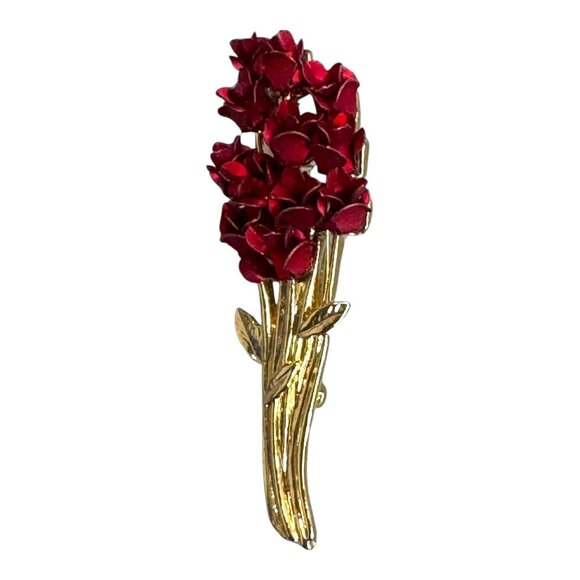 Vintage Signed DM 97 Gold Tone Red Roses Bouquet Pin Brooch Danbury Mint NEW - Picture 1 of 5
